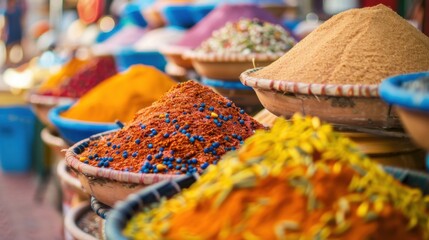 Aufkleber - A bustling market in Marrakech with vibrant textiles and traditional handicrafts, Cultural setting with marketplace diversity, Festive style