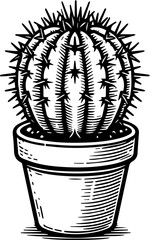 Black Line Art Decorative Cactus Plants Hand Drawn Illustration