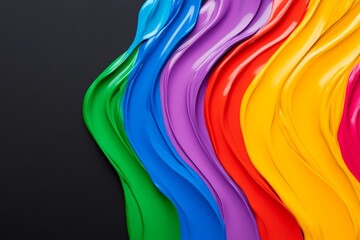 Poster - Colorful paint brush stroke on a black background. The brush strokes are in a rainbow of colors, creating a vibrant and lively atmosphere. Concept of creativity and artistic expression