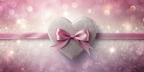 Poster - A Heart-Shaped Gift Box Tied with a Delicate Pink Ribbon Against a Sparkling Background of Soft Pink and White Bokeh Lights