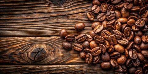 Sticker - A close-up of roasted coffee beans on rustic brown wood with a knot