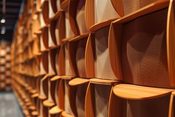 Poster - Wall featuring an intricate pattern of wooden tiles, showcasing modern design and craftsmanship