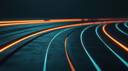 Poster - A dynamic view of glowing lines on a dark surface, showcasing vibrant orange and blue colors that enhance a sense of movement and depth.