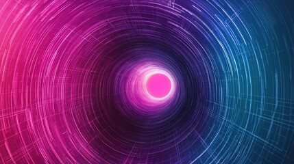 Poster - A vibrant digital vortex with concentric circles radiating in shades of pink and blue, creating a sense of depth and motion.