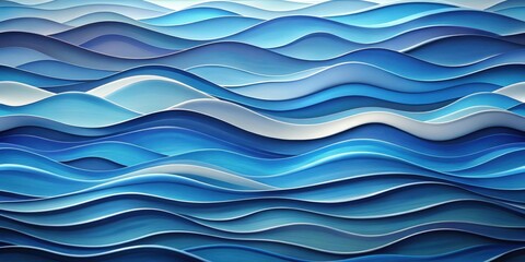 Poster - Abstract Blue Wave Pattern A Layered Design of Curving Lines in Shades of Blue and White