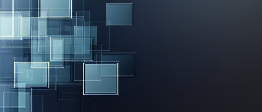 abstract geometric background with overlay of transparent square shapes in blue tones, suitable for digital and corporate design applications with ample copy space for text or graphics