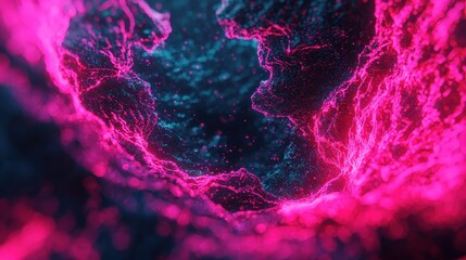Poster - A vibrant, abstract representation of a glowing, intertwining structure with pink and blue hues, creating a sense of depth and dimension.