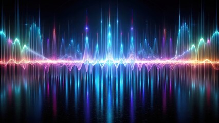 Aufkleber - Abstract Digital Waveform With Vibrant Neon Lights Reflecting On A Dark Surface