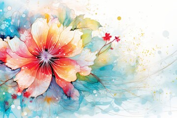 Poster - Stylized floral abstraction featuring overlapping petals in bright colors and transparency effects