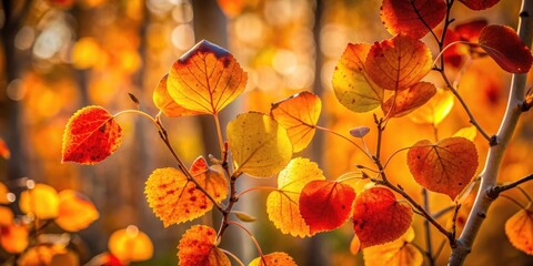 Aufkleber - A delicate branch adorned with vibrant autumn leaves, showcasing the beauty of nature's transformation from summer's green to fall's warm hues.