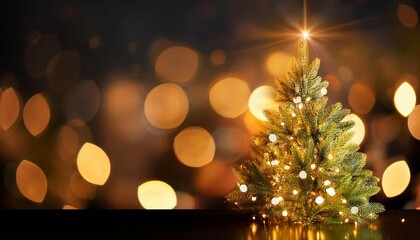 Wall Mural - christmas tree banner bokeh lights background