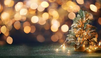 Wall Mural - christmas tree banner bokeh lights background