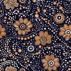 Seamless abstract floral dot pattern with Australian aboriginal bigambul design