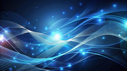 Poster - Abstract Blue and White Swirling Lines with Glowing Lights, a Visual Representation of Dynamic Energy and Movement