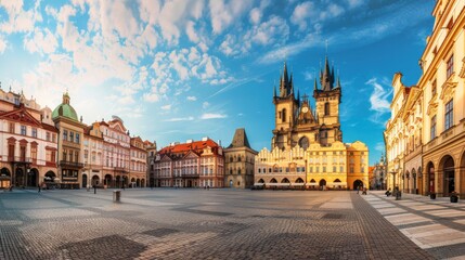 Poster - A charming Prague Old Town Square with historic buildings, the Astronomical Clock, and cobblestone streets