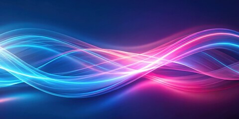 Poster - Abstract Wavy Lines of Light in Pink and Blue Hues with a Deep Purple Background