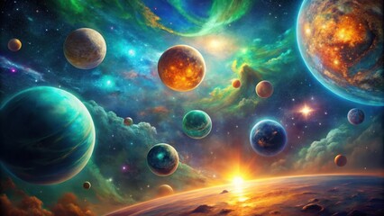 Wall Mural - a celestial spectacle unfolds in the vast expanse of space, where luminous nebulae and vibrant plane