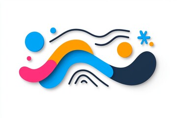 Poster - Colorful abstract shapes in vibrant shades of blue, pink, yellow, and black, creating a playful artistic design.