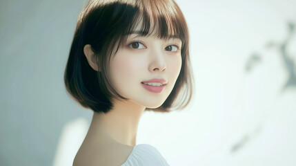 Aufkleber - 美肌の若くて可愛いアジア女性モデルの笑顔の美容ポートレート