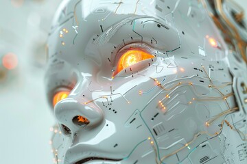 Poster - Futuristic android face showing artificial intelligence glowing with energy