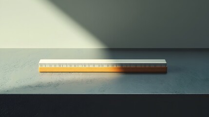 Poster - A high-angle shot of a lone ruler and eraser positioned symmetrically on a sleek surface, minimal style, plain background, 4K resolution