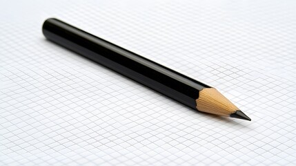Poster - A close-up, side-angle of a single mechanical pencil resting on a blank white notebook, minimal style, plain background, 4K resolution