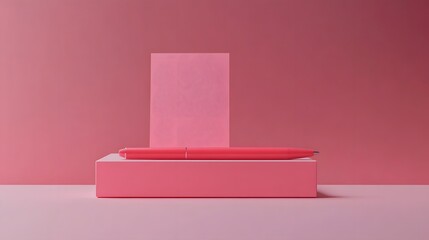 Poster - A front-angle view of one pen and a single sticky note, set cleanly on a polished surface, minimal style, plain background, 4K resolution