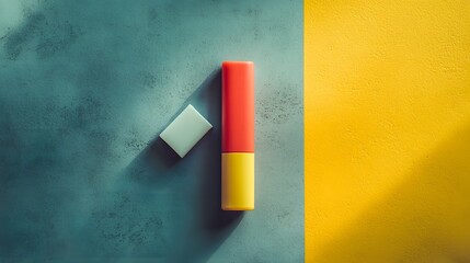 Poster - A top-down shot of a single highlighter next to an eraser, positioned symmetrically on a modern table, plain background, 4K resolution