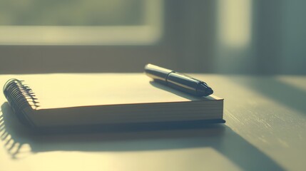 Poster - A side-angle close-up of a single highlighter beside a notebook, on a minimalist table, plain background, 4K resolution