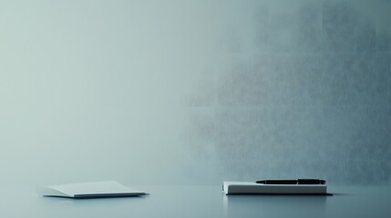 Aufkleber - A clean, minimal setup of just a pen and small notepad on a smooth table, plain background, 4K resolution