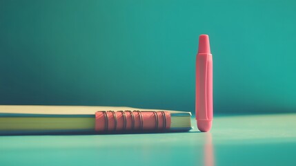 Poster - A side-angle close-up of a single highlighter beside a notebook, on a minimalist table, plain background, 4K resolution