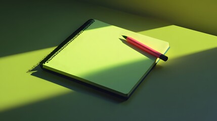 Poster - A wide-angle view of a notebook and a single highlighter, positioned symmetrically on a table, minimal style, plain background, 4K resolution