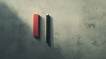 Poster - A top-down shot of a single marker and an eraser, aligned on a polished desk, minimal style, plain background, 4K resolution