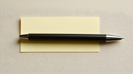 Poster - A top-down view of a single pen and sticky note aligned symmetrically, creating a minimal look, plain background, 4K resolution