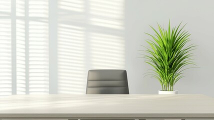 Poster - Minimalist Futuristic Office Scene with Green Plant