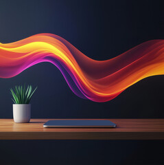 Poster - Modern Abstract Energy Lines in a Workspace