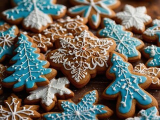 A delightful assortment of colorful Christmas gingerbread cookies, decorated with intricate icing designs, bringing festive cheer and sweetness to the holiday celebrations.