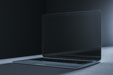 Aufkleber - Laptop with blank screen mockup on dark background. 3D Rendering