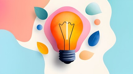Poster - Vibrant watercolor lightbulb radiating with a spectrum of colors representing a breakthrough marketing strategy idea  Surrounded by a dreamy out of focus bokeh background and clean energy symbols