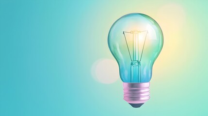 Poster - Glowing watercolor lightbulb in blue and green hues representing sustainable and innovative business strategies with gentle bokeh and energy symbols in the background