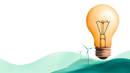 Aufkleber - Ethereal watercolor image of a light bulb hovering over a dreamy natural landscape representing smart and innovative business strategies with a sustainable eco friendly approach