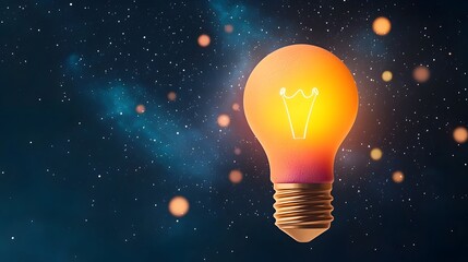 Aufkleber - Glowing light bulb radiating with vibrant colors of by a mesmerizing display of floating bokeh lights and a mystical nebula sky symbolizing creativity innovation and smart thinking