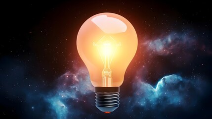 Leinwandbilder - Radiant light bulb with circuitry base surrounded by swirling bokeh and nebula clouds symbolizing the innovative spirit and creative energy of new ideas and smart technology