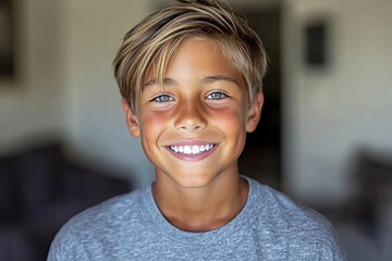 Portrait of smiling white cute teenage boy