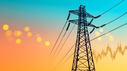 Leinwandbilder - Silhouette of a high voltage power transmission tower overlaid with a rising graph depicting increasing energy usage or electricity demand
