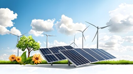 Aufkleber - Vibrant watercolor depicting renewable energy sources like solar panels and wind turbines working in harmony to reshape the world with clean sustainable power