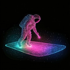 Poster - Astronaut Floating in Glowing Tracing Paths