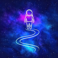 Poster - Astronaut Floating in Glowing Cosmic Paths
