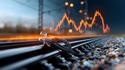 Poster - A dark and moody scene depicting the mysterious intersection between a high voltage power grid fading into the distance and a glowing market graph overlaid