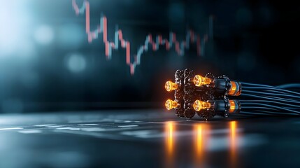 Aufkleber - A dark and moody shot of high voltage power infrastructure silhouetted against a faint market graph symbolizing the economic pulse driven by the energy sector